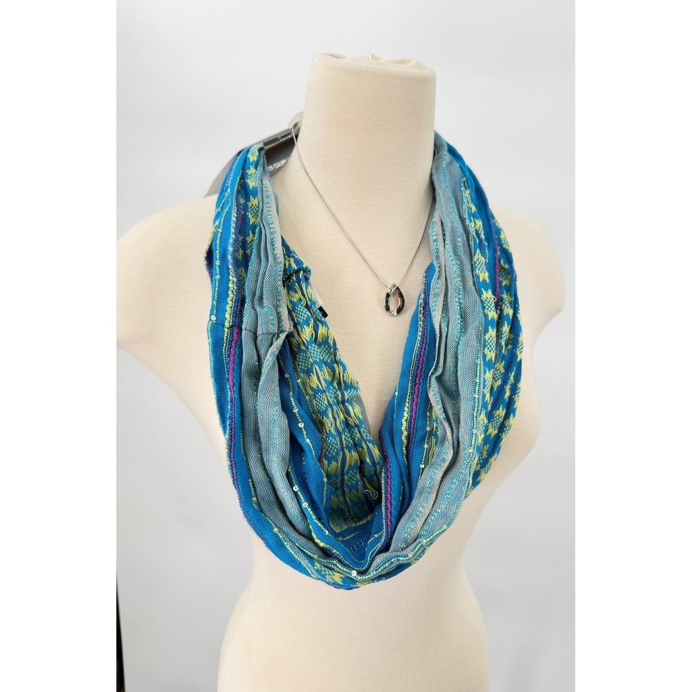 Apt. 9 Cowl Scarf Womens OS Blue Green Geometric Sequin Infinity Woven Accessory